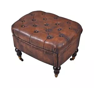 English Chesterfield Stool Faux Leather Upholstered Bench Ottoman - Picture 1 of 6
