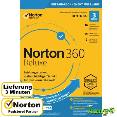 NORTON 360 Deluxe 2025 3 Geräte |PC,Mac,Android,iOS| Internet Security DE-Lizenz - Bild 1 von 4