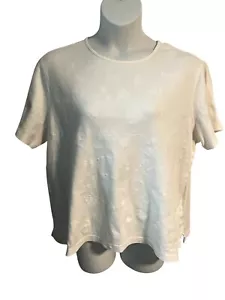 Classic Elements White Floral Embroidered Short Sleeve Cotton Top Shirt 20W 22W - Picture 1 of 7