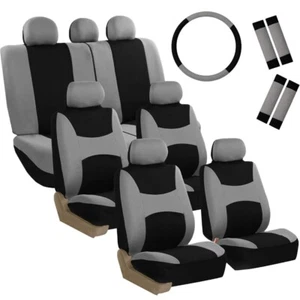 3 Row Set 7 Seater Car Seat Covers Steering Wheel Cover Cars Trucks SUV Grey . - Picture 1 of 9
