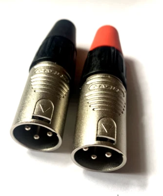 2x Neutrik REAN XLR Male Plugs Audio Connectors Red+Black - Image 1 of 3