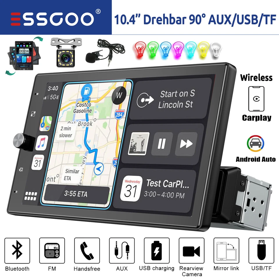 Autoradio Wireless Carplay Android Auto 1 DIN Mit 10,4" Bildschirm USB Bluetooth - Bild 1 von 4