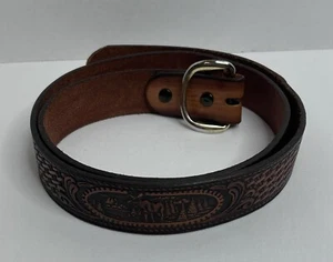 Brushy Creek Größe 42 Herren Rindsleder verzierter Gürtel braun Elchszene Made in USA - Bild 1 von 8