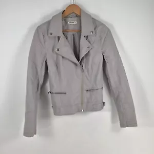 Just Jeans womens biker jacket size 8 grey zip long sleeve faux leather 026012 - Picture 1 of 9
