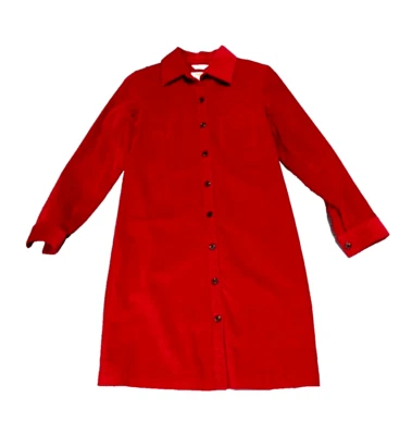 Vestido Camisa Vintage TALBOTS Pequeno 4 Veludo Vermelho Elástico Clássico Preppy Outono - Imagem 1 de 4