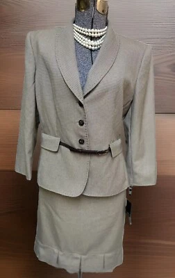 NEW $290 Tahari ASL Skirt Suit Size 14 Fits Like A 12 Two Piece Set Houndstooth - Image 1 of 4
