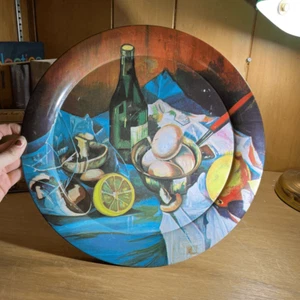 Vintage "Action" Round Decorative Tin Tray Platter Still Life Painting Print - 1 - Picture 1 of 7
