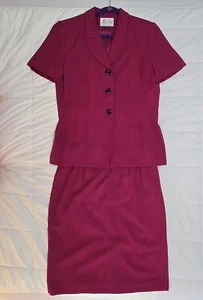 Vtg Le Suit Women's 2 Piece Skirt & Short Sleeve Buttoned Jacket Plum Purple EUC - Picture 1 of 17