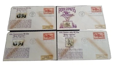 4 Lot: US Stamps 1940 First Day Of Issue 80th Anniversary of The Pony Express - Image 1 of 4