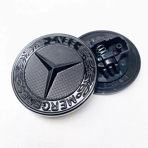 For Mercedes C-class W205 57mm Glossy Black Flat Hood Ornament Badge Emblem - Picture 1 of 2