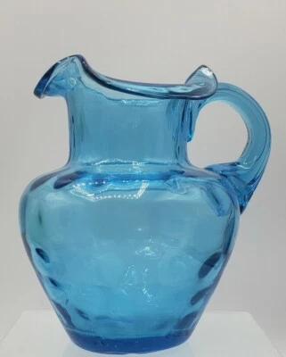 Jarra de vidrio azul Fenton punto óptico soplado a mano vintage 4-3/4" H Foto 1 de 4