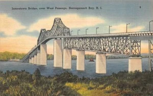NARRAGANSETT BAY, RI Rhode Island JAMESTOWN BRIDGE~West Passage c1940s Postcard - Picture 1 of 2