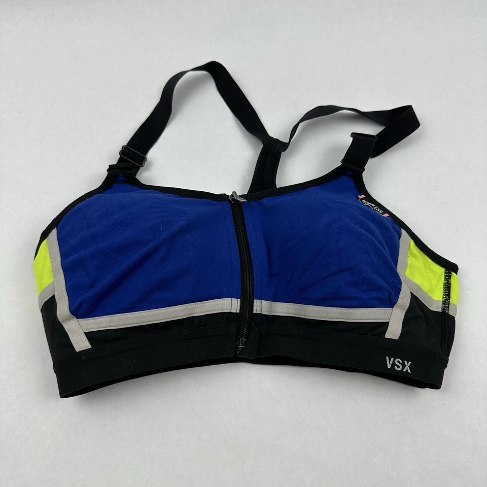 Victoria Secret VSX Sport Sz 34C Black Colorblock Racerback Front Zip Sports Bra - Image 1 of 4