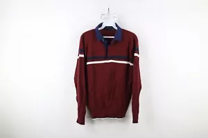 Vtg 70s Streetwear Mens L Striped Color Block Knit Collared Long Sleeve Sweater - Picture 1 of 10