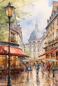 Paris Watercolour Painting Wall Art Poster Romantic Paris Print A3 A4 A5 - Picture 1 of 6