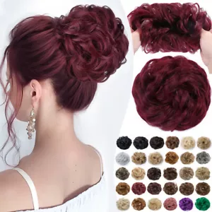US 100% Thick Hair Messy Bun Piece Extensions Scrunchie Updo Pony Tail Burgundy - Picture 1 of 96