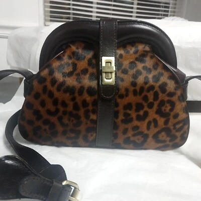 Patricia Nash Florentina Frame Crossbody Vintage Leopard Haircalf Brown Leather - Image 1 of 4