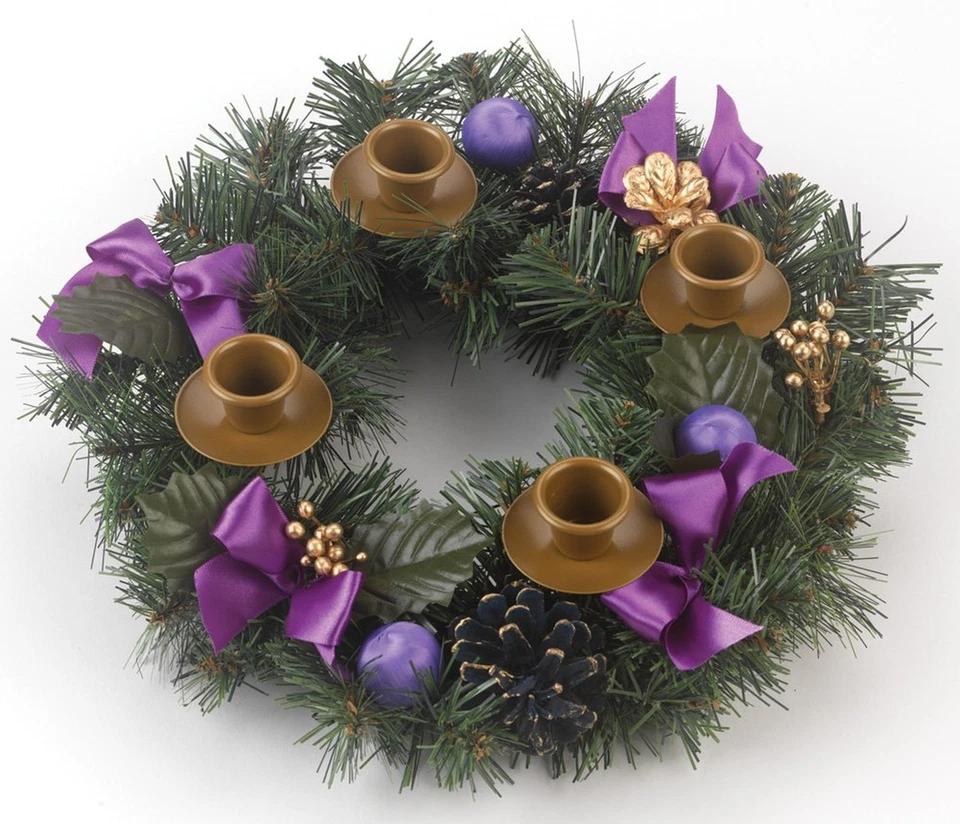 Purple Ribbon Advent Candle Wreath Vermont Christmas Company Centerpiece
