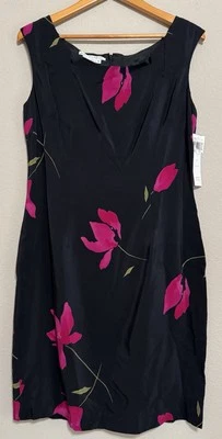 Vestido Maggy London 100% SEDA Talla 14 Sin Mangas Negro Floral Forrado Carrera Foto 1 de 4