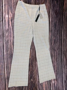 NWT Elie Tahari Beige Plaid Midrise Pintuck Flare Knit Dress Pants Sz 2 MSR $275 - Picture 1 of 15