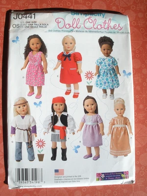 Simplicity 1344 para muñeca de 18" patrón de costura pirata hippy marinero sin cortar Foto 1 de 2
