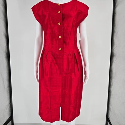 Vestido de colección de los años 80 rojo Shantung estilo años 50 manga gorra cóctel/vaina movible (M) Foto 1 de 4