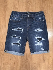 Judy Blue Los Angeles Blue Denim High Rise Distressed Bermuda Shorts Women’s L - Picture 1 of 7