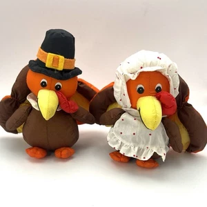 Vintage Türkei Pilger Paar Thanksgiving Fallschirm Plushes Russ Berrie 5 1/2"T - Bild 1 von 11