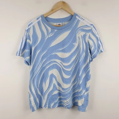 Adidas Originals T-Shirt Womens UK XL 20-22 Blue Abstract Animal Print - Image 1 of 4