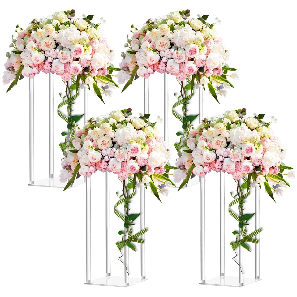 4 Pieces Tall Acrylic Vase Wedding Centerpieces Clear Flower Stand Column Geo... - Image 1 of 4