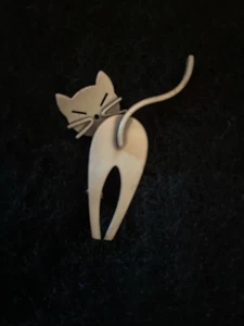 Beau Sterling 925 Kätzchen Katze Po Schwanz Brosche Anstecknadel Walking Away Modernist Metall - Bild 1 von 3