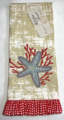 ACENTOS ARTÍSTICOS TOALLA DE COCINA (1) CAQUI ROJO AZUL ESTRELLA DE MAR (1) NUEVO CON ETIQUETAS Foto 1 de 3