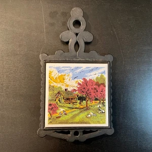 Vintage Hoover Enesco America Homestead Spring Trivet Tile Cast Iron Cottagecore - Picture 1 of 3