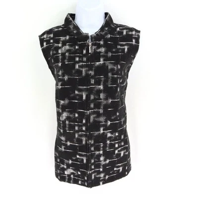 Christopher & Banks Full Zip Vest Womens Sz XL Black Geometric Pockets Mock Neck - Image 1 of 4