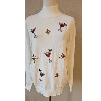 NEW Victoria Harbour Martini Sequins Christmas Holiday Turtleneck Sweater FUN M - Image 1 of 4