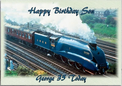 Personalised birthday card Mallard steam train any age name and relationship - Image 1 of 3
