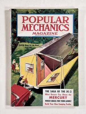 1957 Aug POPULAR MECHANICS satellite spotting VTOL AIRCRAFT '57 Mercury RACING - Image 1 of 4