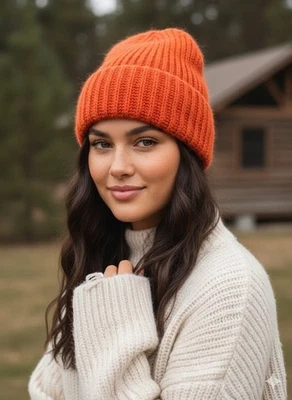 Tak Ori Women's Beanie Hat Handmade in Italy Bright orange color - Image 1 of 4