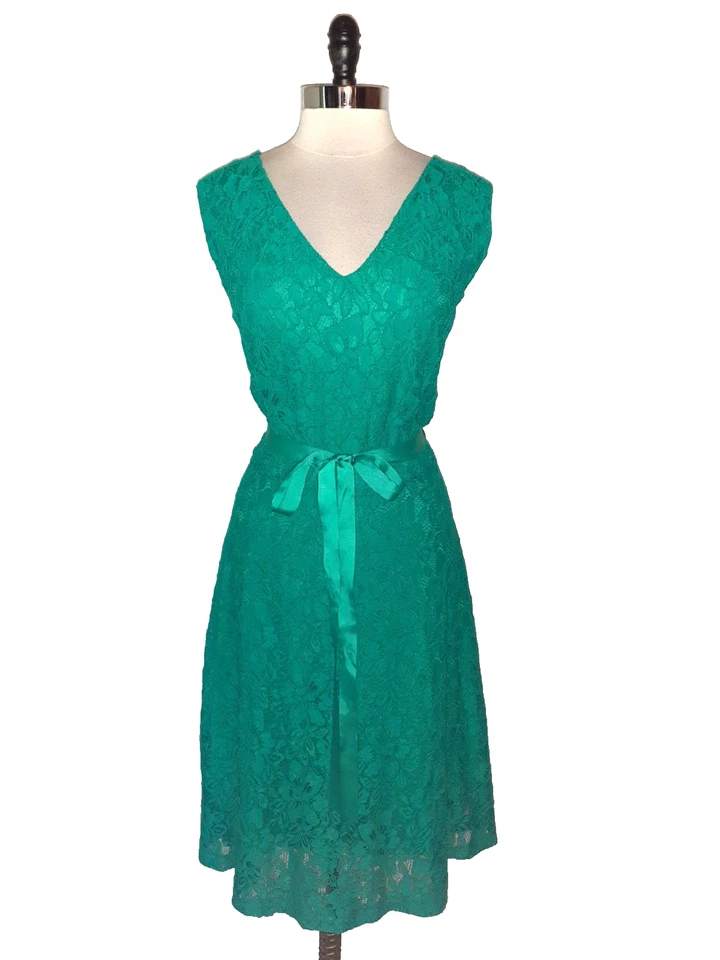 Vestido LANE BRYANT Talla Grande 4X 26W Línea A Verde Floral Encaje Sin Mangas Midi Foto 1 de 4