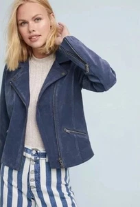 Anthropologie | Mujer | Chaqueta Biddle Moto | Azul Marino | Gamuza sintética | Pequeña - Imagen 1 de 10