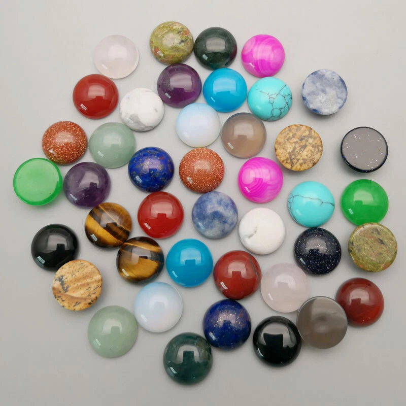 12mm 50pcs Mixed Natural Stone Round CAB CABOCHON Stone Beads DIY No Holes - Image 1 of 1