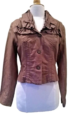 Sandwich brown short Linen Jacket ruched collar buttons Size UK 8 - Image 1 of 4