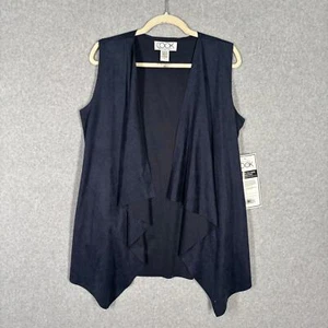 Faux Suede Vest Womens Navy Open Drape Stretch Boho Western Cowgirl Cardigan - Picture 1 of 10
