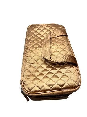 Avon Vintage Carry All Bag Acolchado Dorado Marrón Nylon 2 bolsas pequeñas Foto 1 de 4