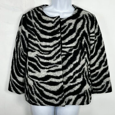 Chaqueta para mujer Ann Taylor talla M negra blanca cebra botón frontal mezcla de lana Foto 1 de 4