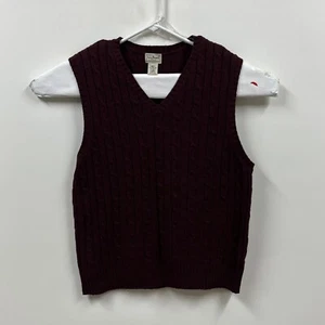 Ll Bean Sweater Vest Mens Large Burgundy Cable Knit Lambs Wool V Neck  - Picture 1 of 9