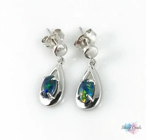 Orecchini in opale genuino australiano 6x4mm 925 argento sterling goccia di... - Foto 1 di 11