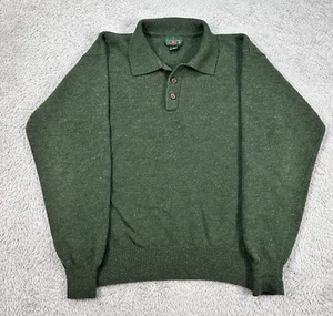 Vtg J Crew Sweater Mens Large Wool Olive Oarsman Long Sleeve Henley Polo - Picture 1 of 8