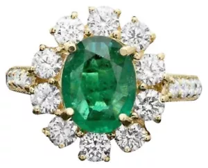 Anello Diamanti Smeraldo Naturale Certificato 5,50 Ct Anello Oro Bianco Solido 14K - Foto 1 di 4
