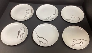 6 white porcelain Black cat plates “the monkey and the peddler”by Liz Ross Minou - Picture 1 of 10